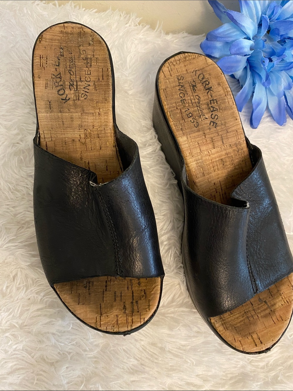 Kork-Ease Black Leather Cork Wedge Mules sz 7m - Picture 4 of 12